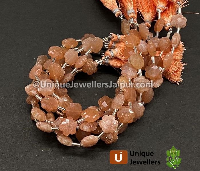 Peach Moonstone Faceted Flower Beads